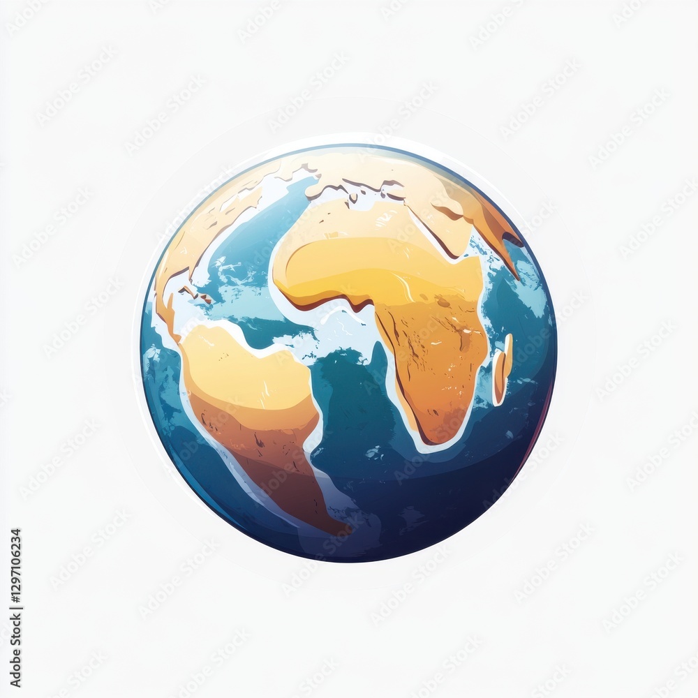 Fototapeta premium Colorful illustration of Earth featuring continents and oceans in vibrant colors.