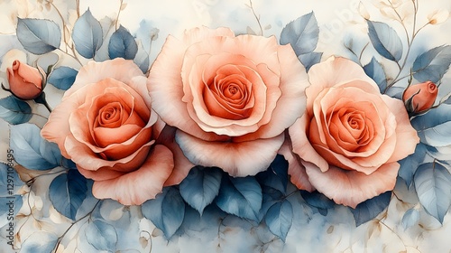 Intricate and Elegant Loose Watercolor Doodle of a Delicate Rose Flower Bouquet with Captivating Line Art Elements