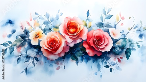 Vibrant Whimsical Loose Watercolor Doodle of a Delightful Rose Flower Bouquet with Fluid Elements and Soft Colors