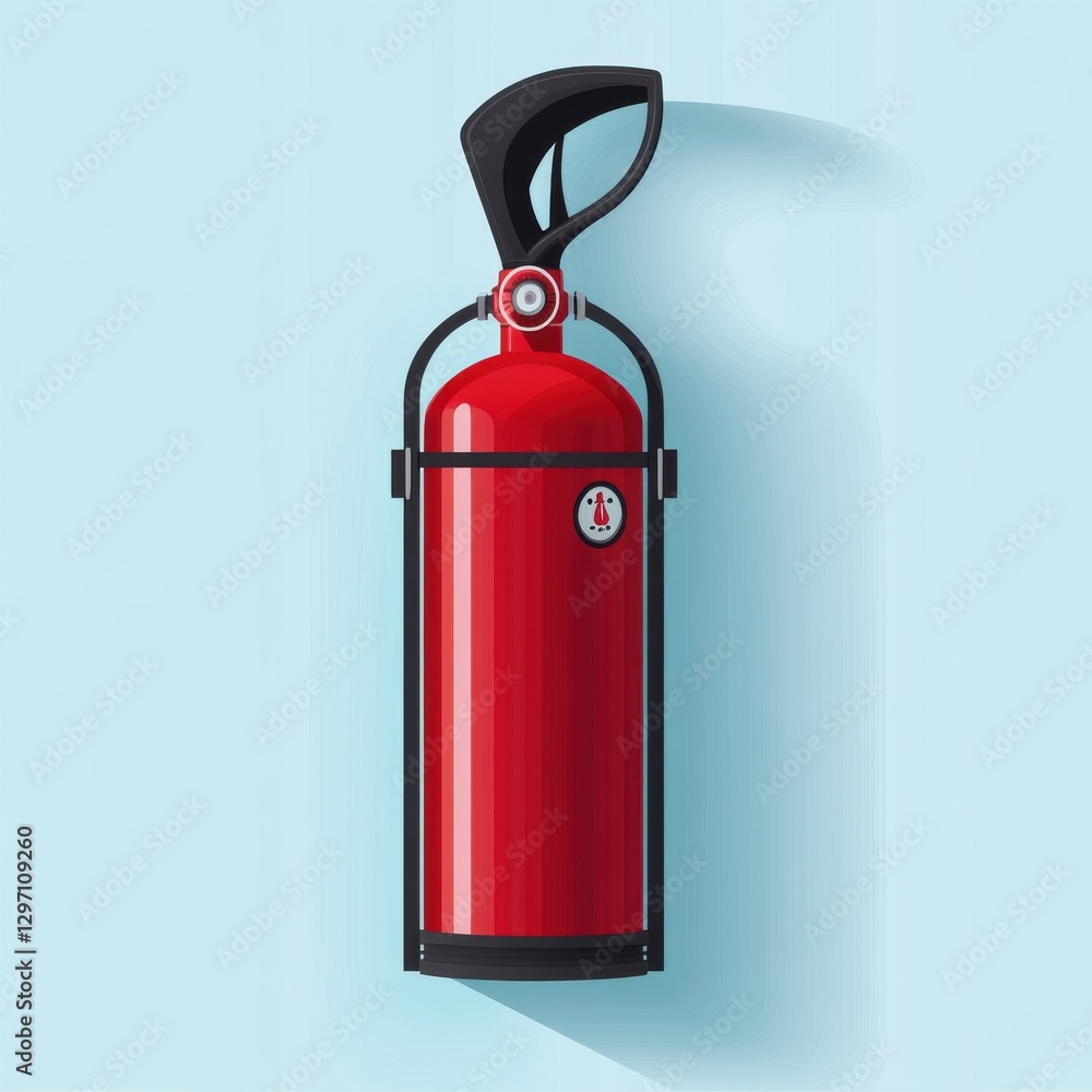 A bright red fire extinguisher stands against a light blue background, symbolizing safety and preparedness. A bright red fire extinguisher stands against a light blue background, symbolizing safety and preparedness.