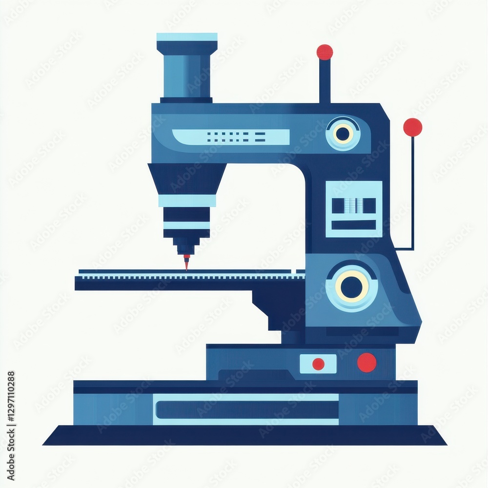 Fototapeta premium Modern industrial laser cutting machine designed with sleek lines and a blue color palette.