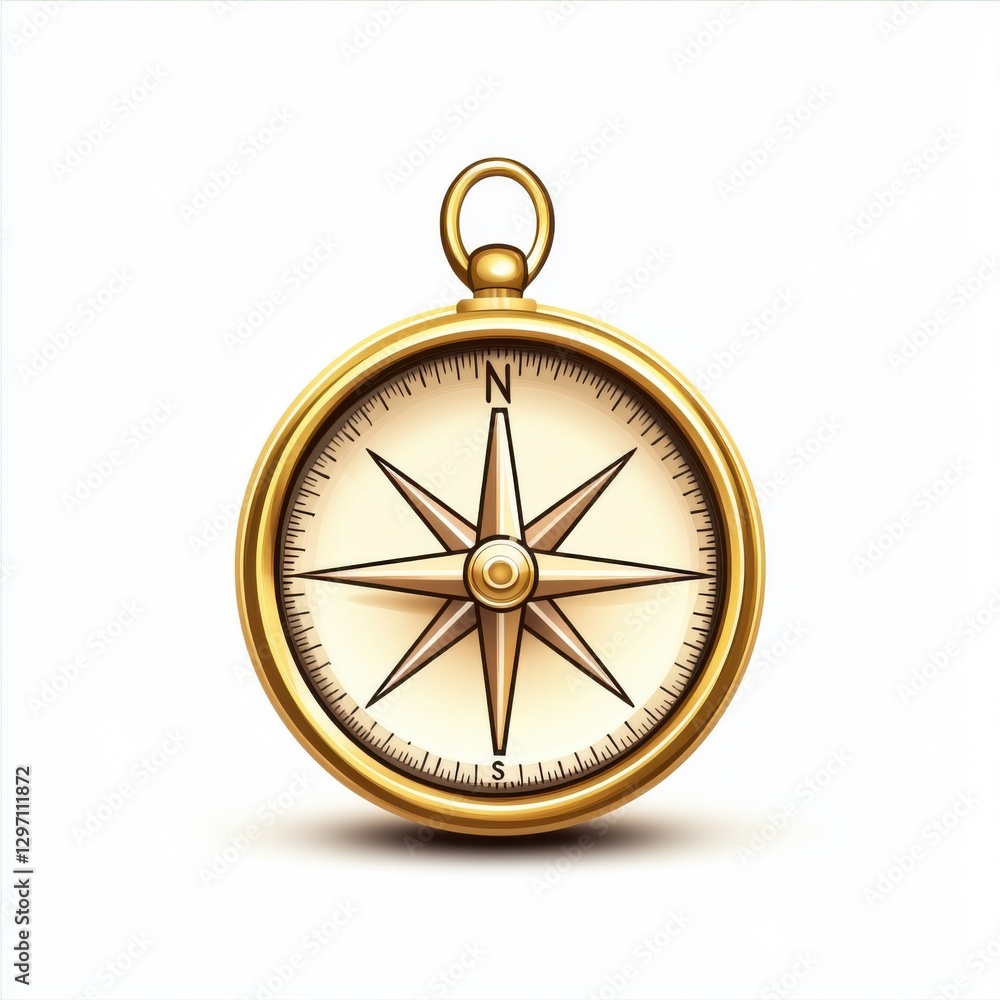 An elegant gold compass with a classic design, showcasing cardinal directions against a cream background. An elegant gold compass with a classic design, showcasing cardinal directions against a cream background.