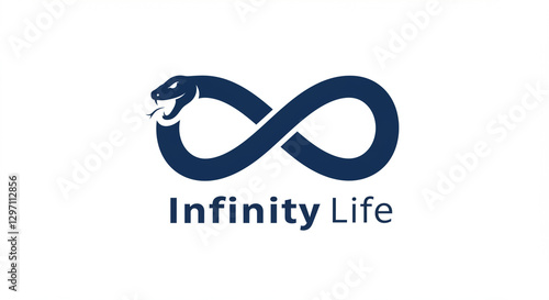 Infinity Life Logo: Dark Blue Snake Forming an Infinity Symbol with Text 