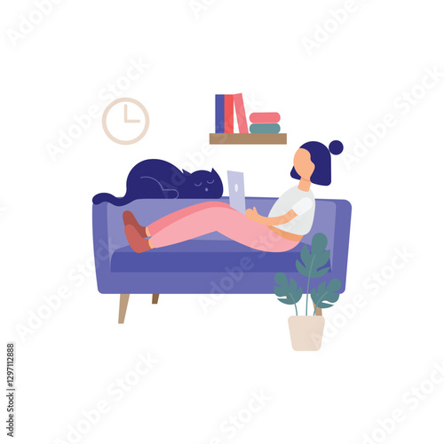 Relaxing Work From Home Vector Illustration