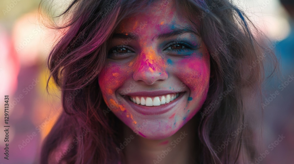 Joyful Woman with Colorful Face Paint Joyful Woman with Colorful Face Paint