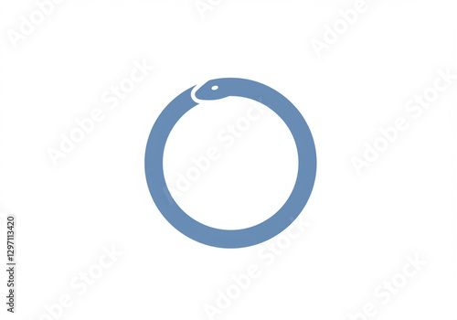 Minimalist Blue Ouroboros: Simple Snake Circle Design, Symbol of Eternity and Cycle, on a White Background


