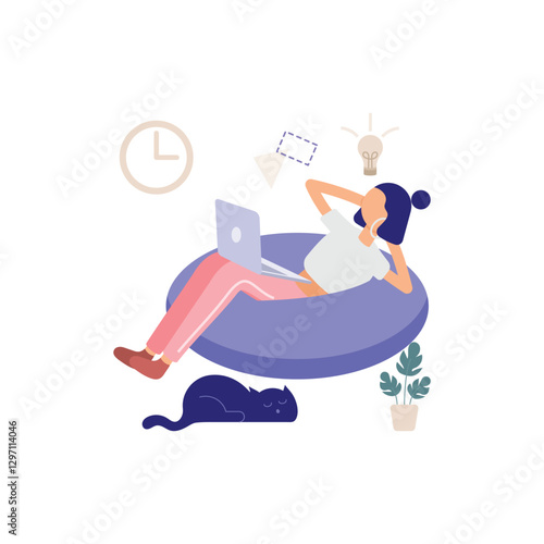 Relaxing Work From Home Vector Illustration
