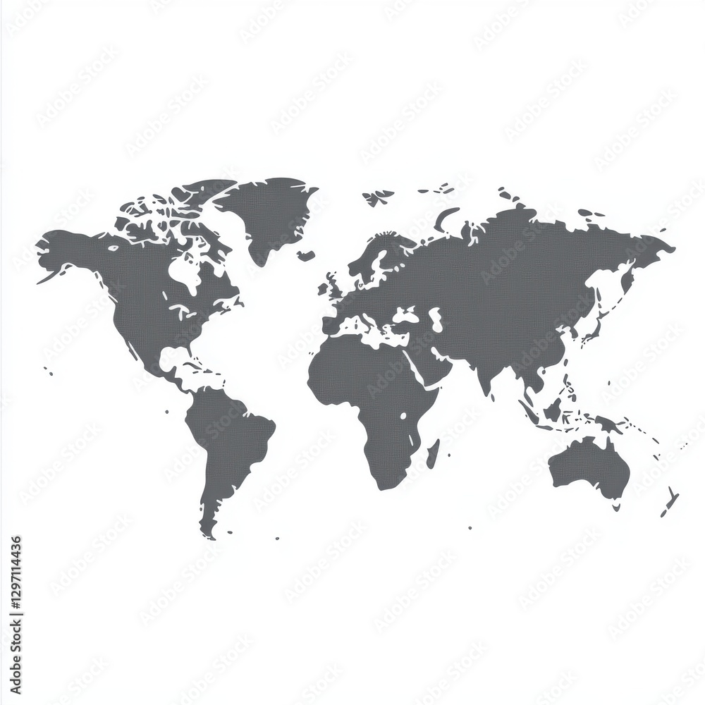 Naklejka premium Minimalistic gray world map on a white background, ideal for educational and design purposes.