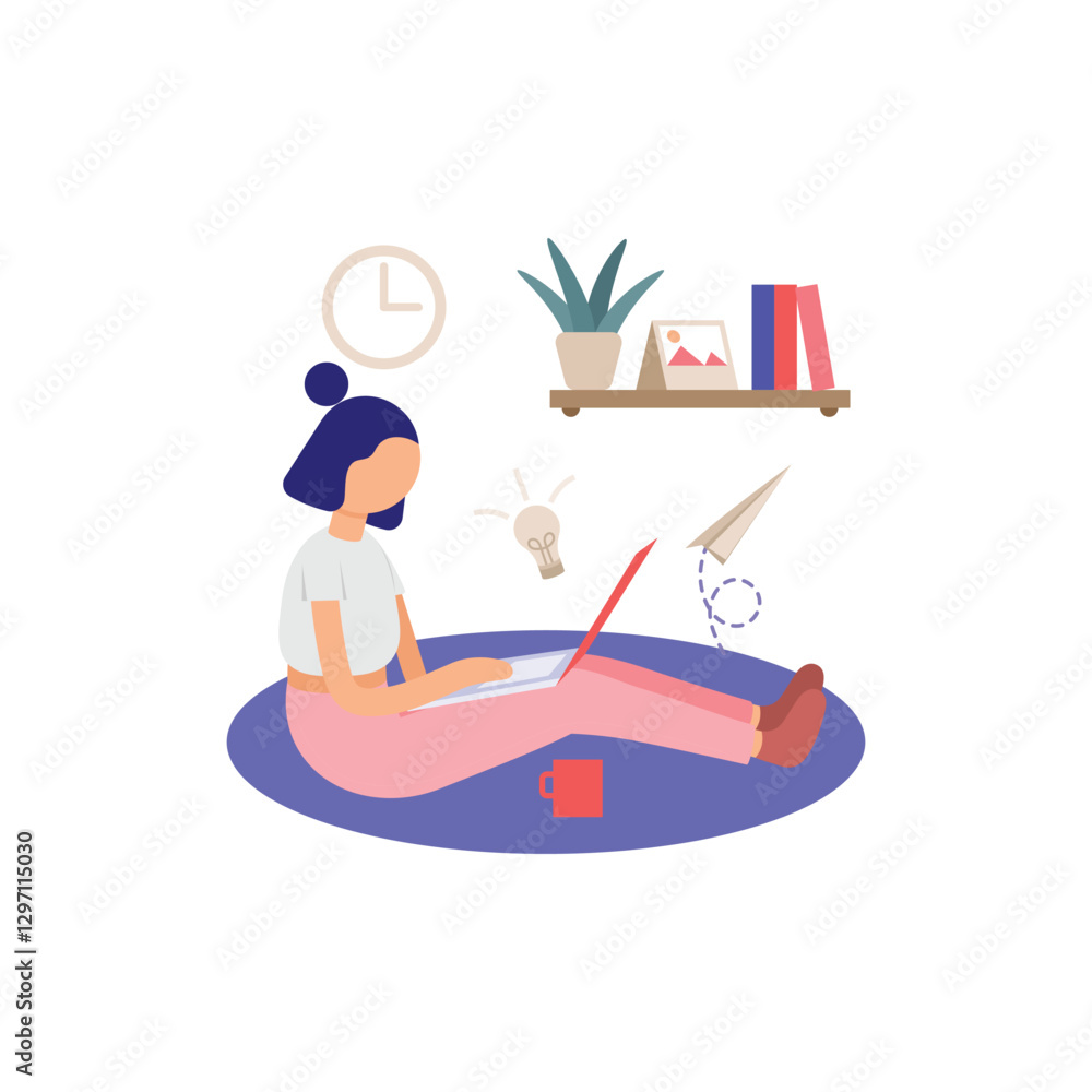 Girl working from home Vector Illustration Girl working from home Vector Illustration