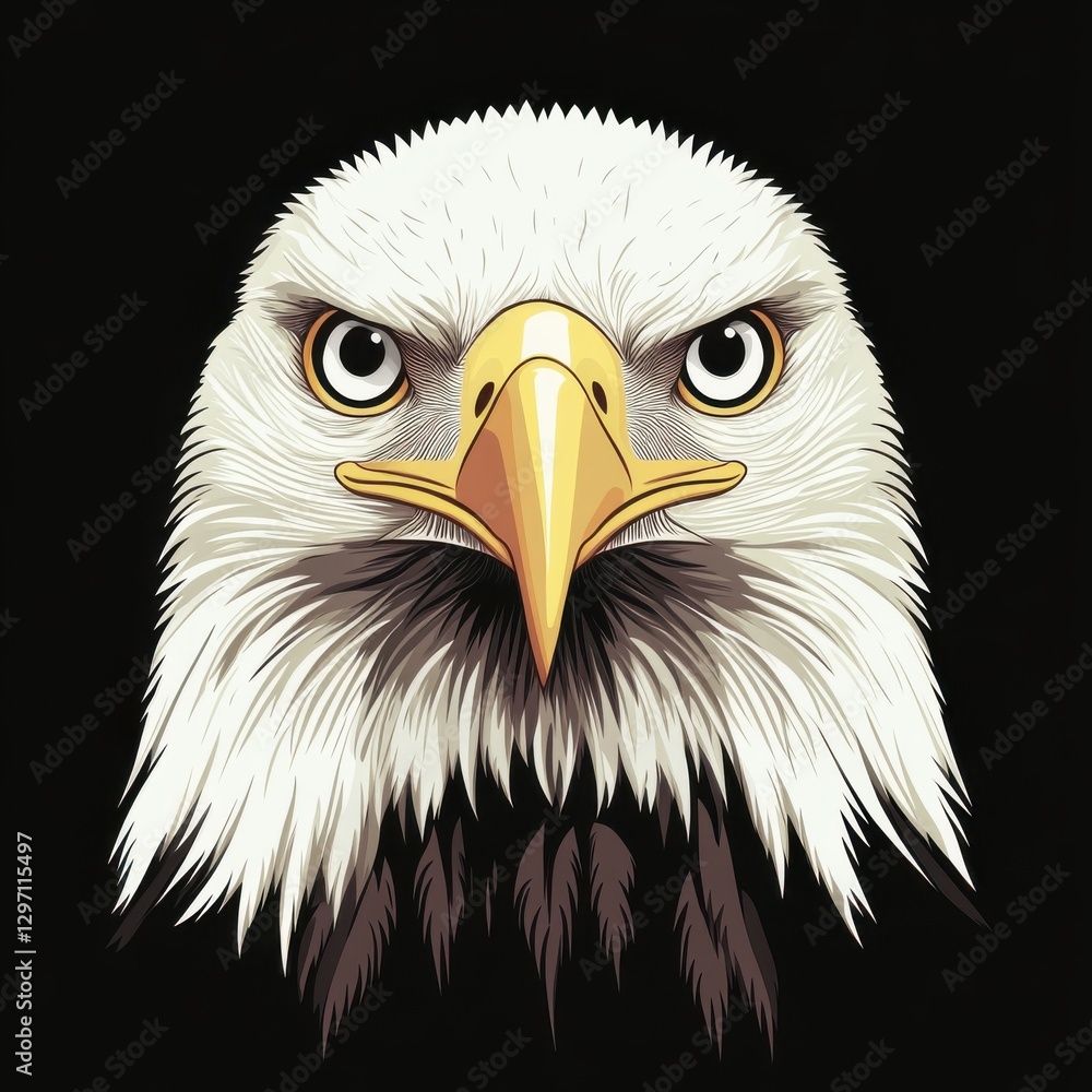 Fototapeta premium A striking illustration of a bald eagle, showcasing its fierce expression and detailed plumage.
