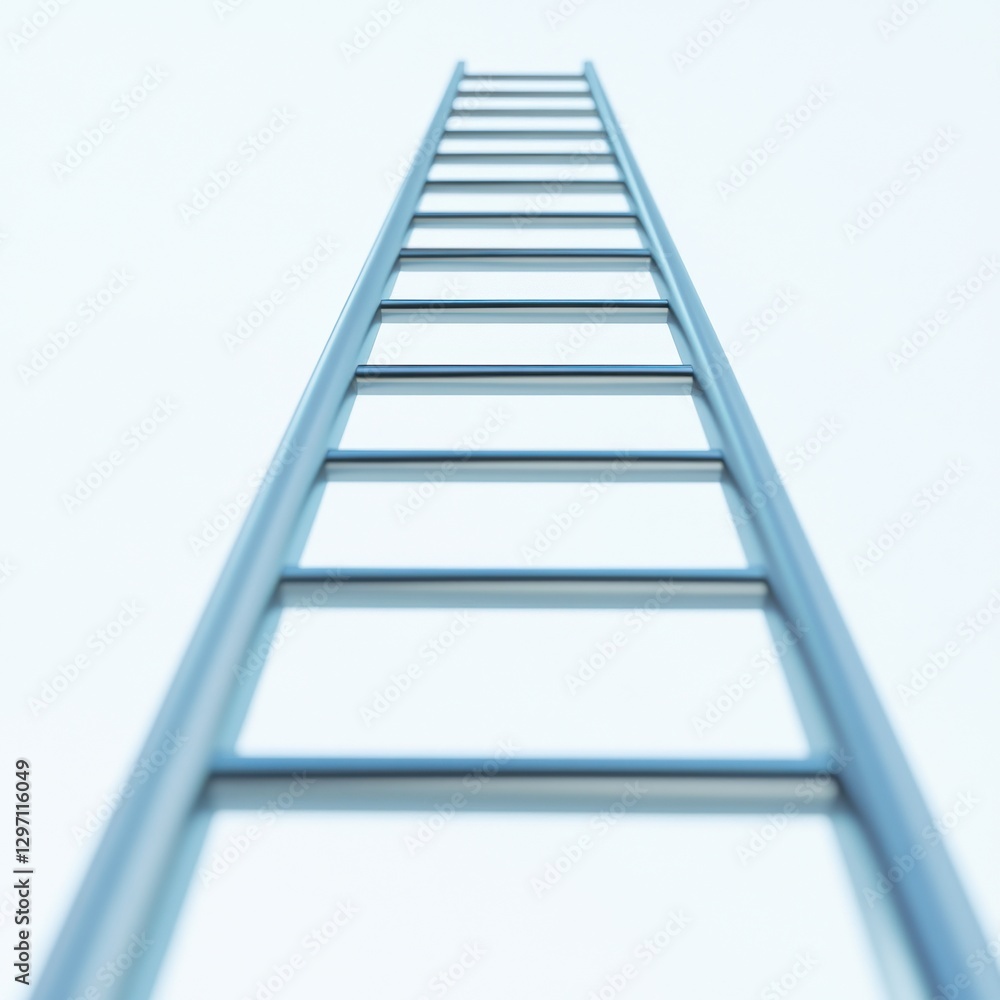 A sleek metallic ladder stretches upward against a bright, ethereal backdrop. A sleek metallic ladder stretches upward against a bright, ethereal backdrop.