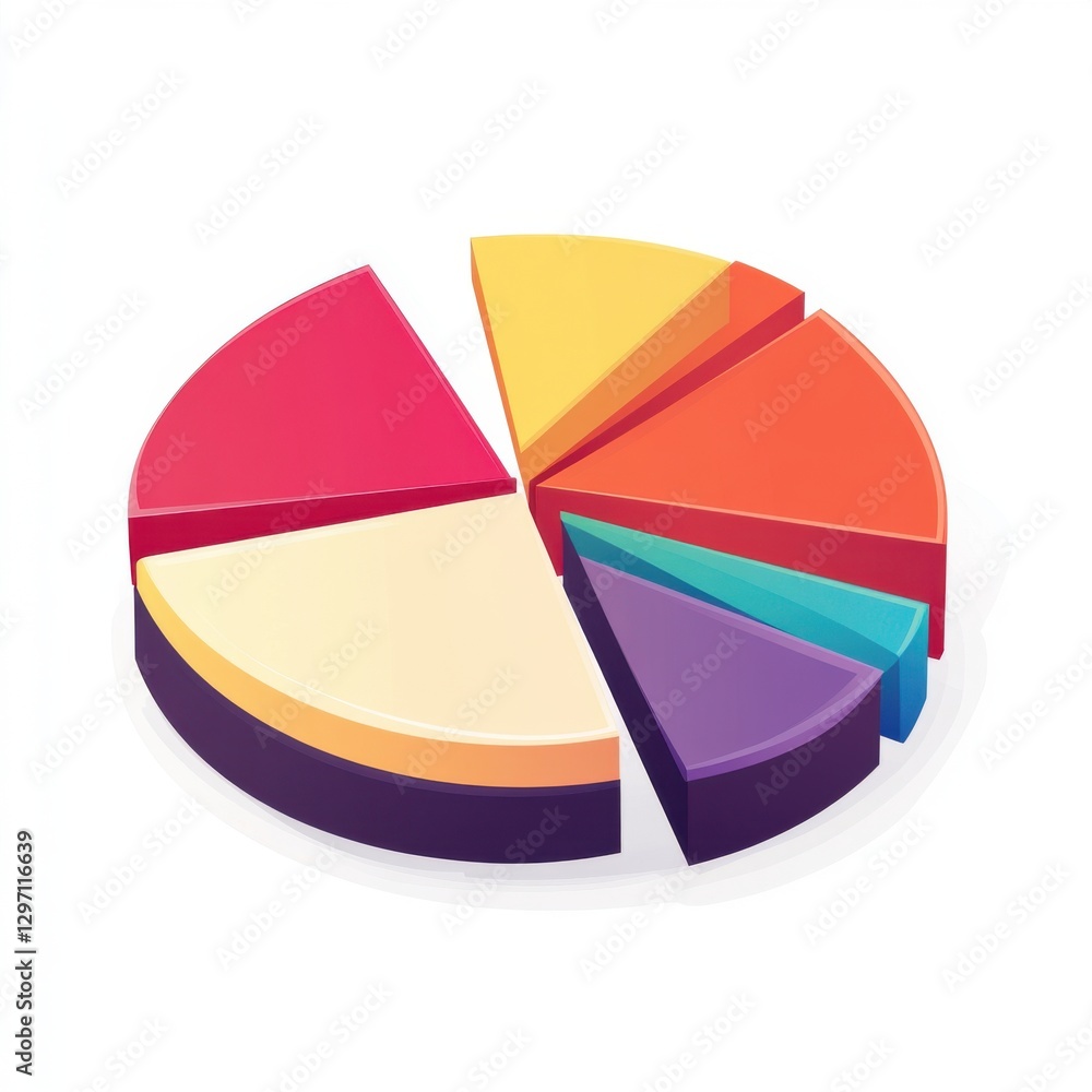 Obraz premium Colorful pie chart illustrating data distribution in a modern and vibrant style.
