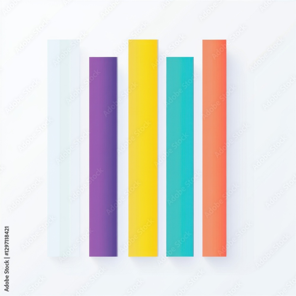 Colorful vertical bars in various hues create a modern, minimalist display against a white background. Colorful vertical bars in various hues create a modern, minimalist display against a white background.