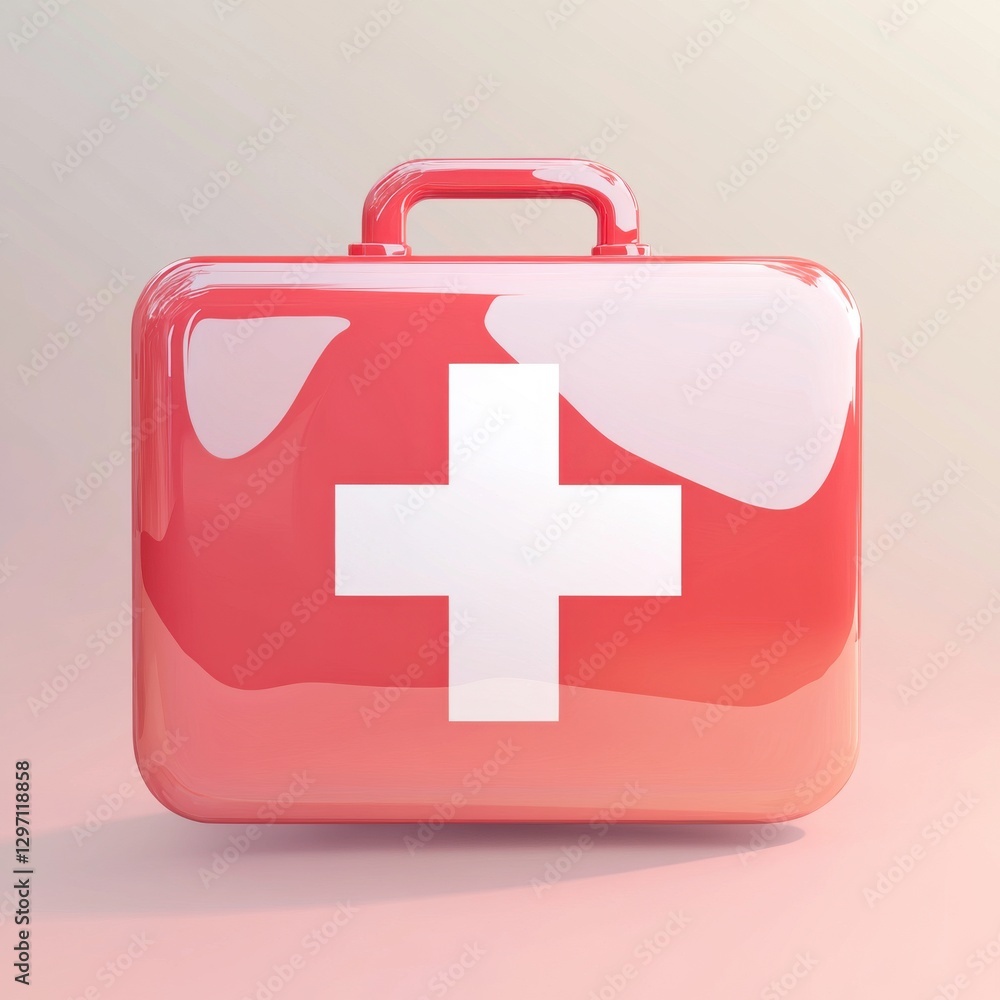 Fototapeta premium A vibrant red first aid kit with a prominent white cross symbol, offering safety and health support.