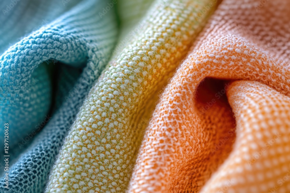 Stacked towels with vibrant colors and patterns Stacked towels with vibrant colors and patterns