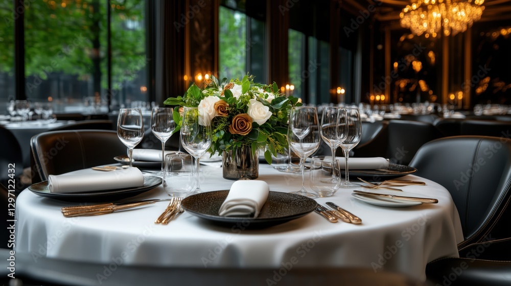 Luxury dining experience in an elegant room with premium table settings and distinguished guests Luxury dining experience in an elegant room with premium table settings and distinguished guests