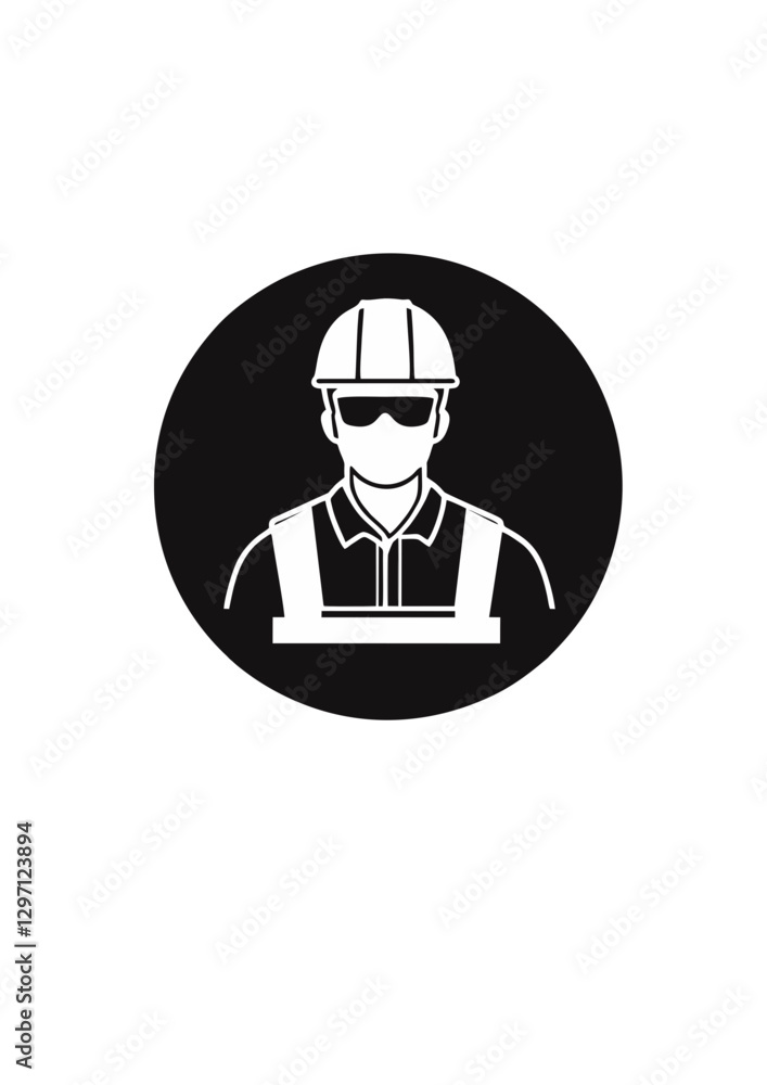Protective engineer portrait, confident appearance, black and white vector illustration, construction worker_2 Protective engineer portrait, confident appearance, black and white vector illustration, construction worker_2