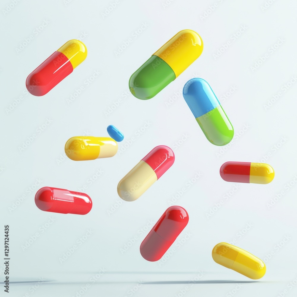 Colorful capsules floating in the air, showcasing a cheerful and vibrant design. Colorful capsules floating in the air, showcasing a cheerful and vibrant design.