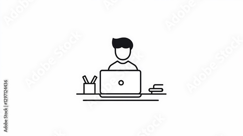 Free Download Minimalist Line Art Illustration: Person Working on Laptop at Desk AI Generated - GFXLoad