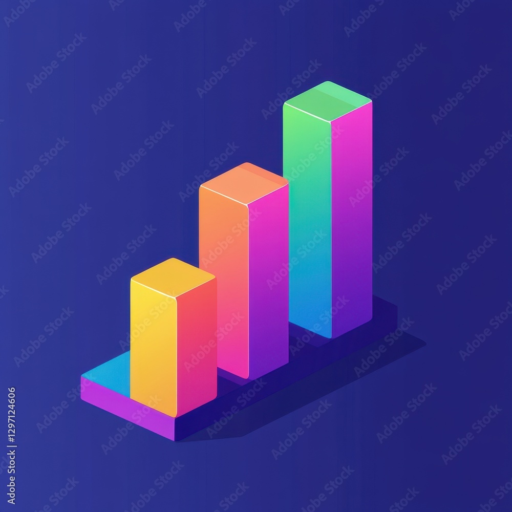 Colorful 3D bar graph representing growth on a vibrant blue background. Colorful 3D bar graph representing growth on a vibrant blue background.