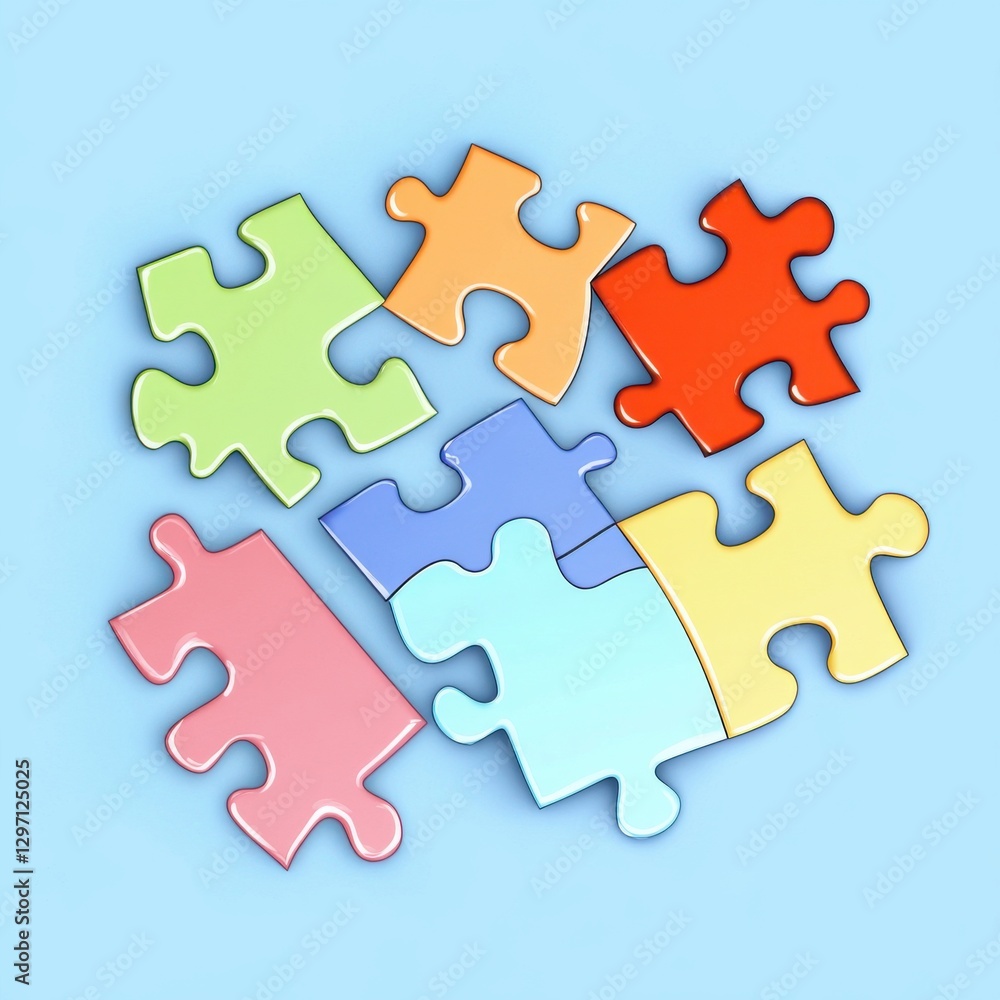 A colorful arrangement of puzzle pieces on a light blue background, showcasing vibrant colors and playful design. A colorful arrangement of puzzle pieces on a light blue background, showcasing vibrant colors and playful design.