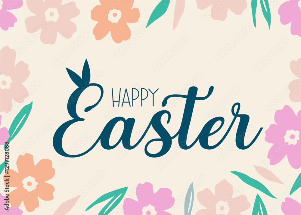 Fototapeta premium Happy Easter trendy greeting card vector illustration