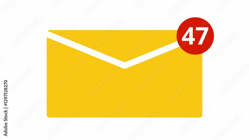 Animated unread message notice. New email notification. Flat cartoon style icon 4K video footage. Messenger color isolated element animation on white background 