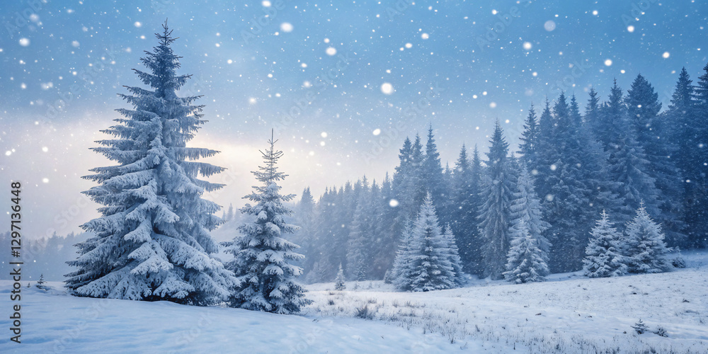 Naklejka premium Snowfall in a Quiet Winter Forest