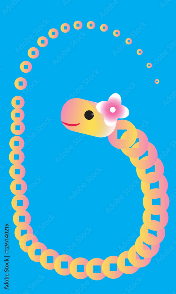 Fototapeta premium Gold coin snake Lunar New Year, Chinese New Year design, Pink Flower