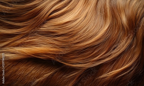 Close up view of flowing auburn hair strands creating a beautiful texture
