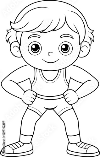 Boy Wrestling Coloring Page – Black and White