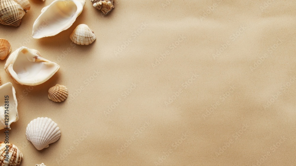 Textured beige paper background with seashell illustration for creative use. Generative AI Textured beige paper background with seashell illustration for creative use. Generative AI