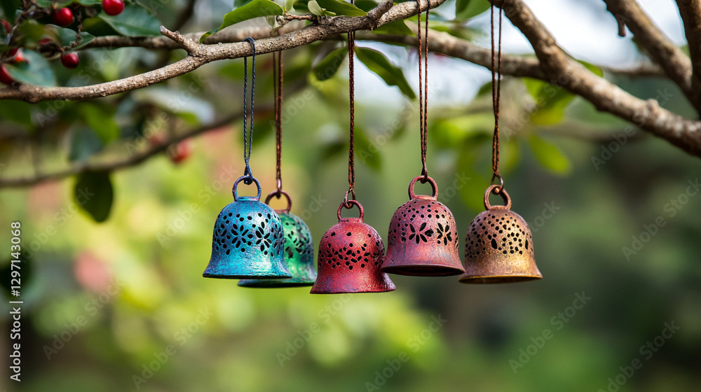 Obraz premium Christmas bell hanging on a tree.