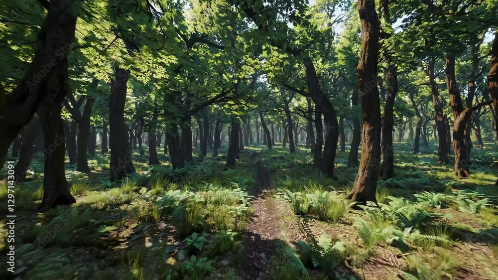 A serene forest scene captured from a low-angle perspective, showcasing lush greenery and sunlight filtering through trees, ideal for a nature video. A serene forest scene captured from a low-angle perspective, showcasing lush greenery and sunlight filtering through trees, ideal for a nature video.