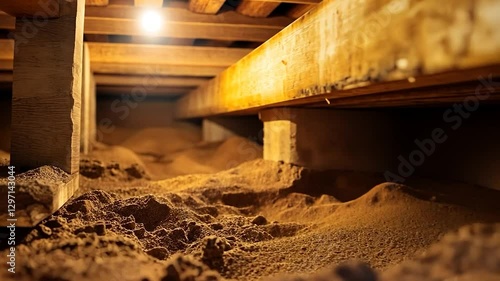 Dusty crawlspace under old house
