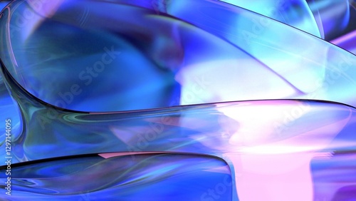 3D violet translucent abstract wave wallpaper background. Shiny curved organic shape layer design for banners and covers. Wavy transparent glossy glass shader. Modern clean minimal digital render