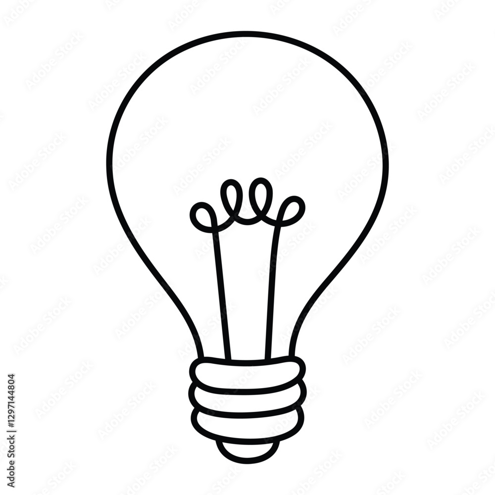Light bulb vector illustration. Hand-drawn lamp outline in doodle style. Black line art isolated on white background. Light bulb vector illustration. Hand-drawn lamp outline in doodle style. Black line art isolated on white background.