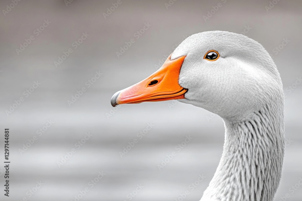Elegant goose with soft gray feathers and bright orange beak in serene pose by tranquil waters Elegant goose with soft gray feathers and bright orange beak in serene pose by tranquil waters