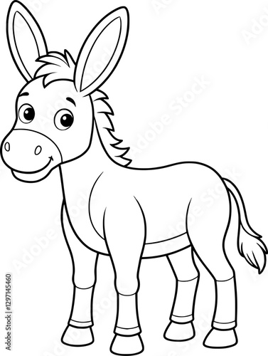 Donkey Coloring Page – Black and White Line Art