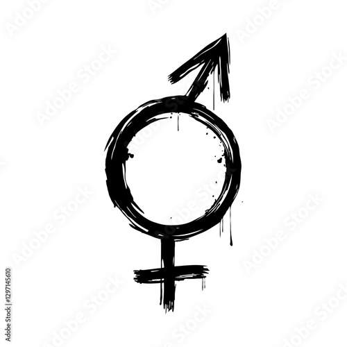 Gender symbols male and female in grunge style on white background. Concept of identity