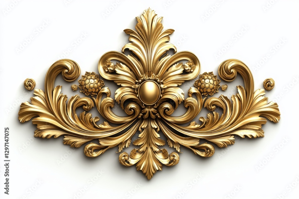 Baroque ornament with intricate leaf and flower designs in golden finish Baroque ornament with intricate leaf and flower designs in golden finish