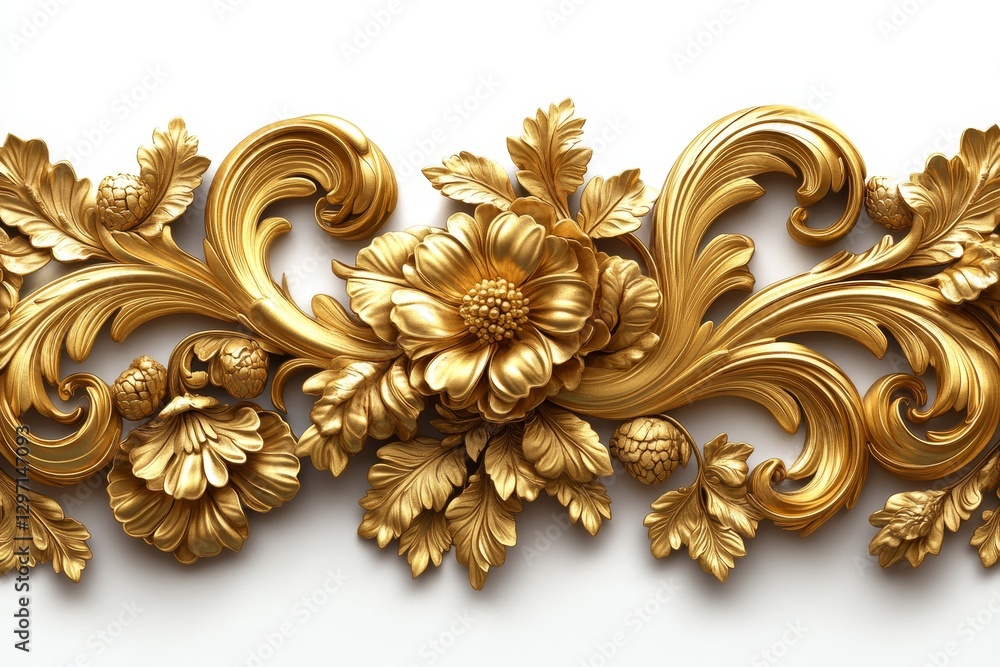 Ornate golden baroque ornament featuring floral details and intricate patterns Ornate golden baroque ornament featuring floral details and intricate patterns