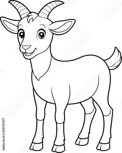 Goat Coloring Page – Black and White Line Art