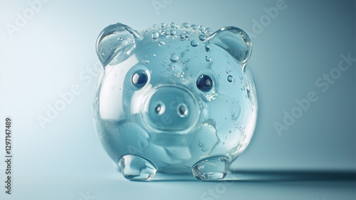 Transparent piggy bank filled with water drops showcasing creative financial symbolism
