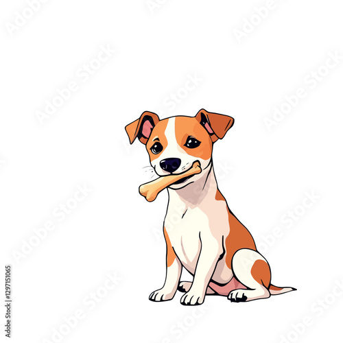 Vsai jack russell terrier puppy sitting and holding bone in mouth