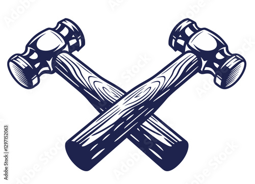 Metallic and wooden hammer, mallet. Collection of construction and carpentry tools for woodworking. Handmade, craftsmanship with woodcraft, repair work with wooden materials, timber for craft workshop