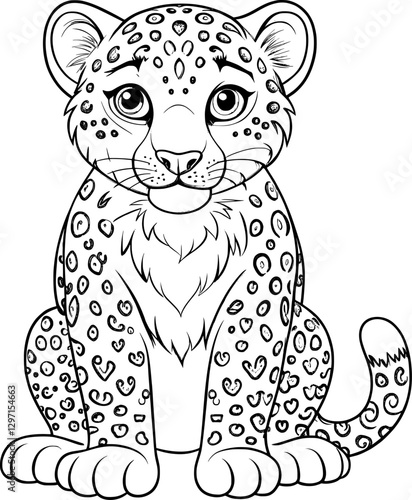 Snow Leopard Coloring Page – Black and White Line Art