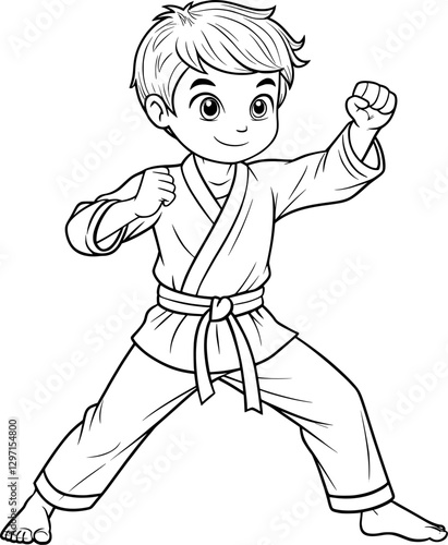 Teenage Boy Taekwondo Coloring Page – Black and White