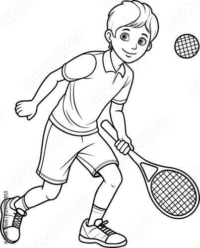 Teenage Boy Playing Squash Coloring Page – Black and White