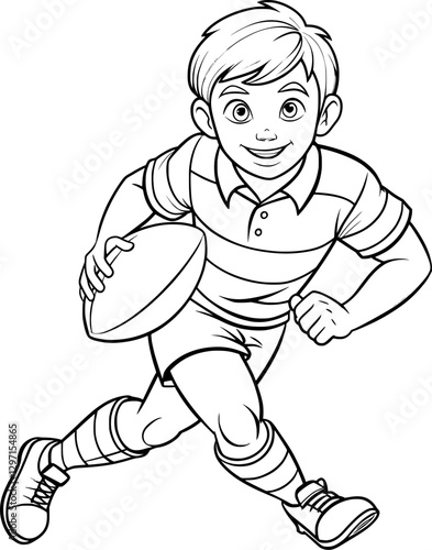 Teenage Boy Playing Rugby Coloring Page – Black and White